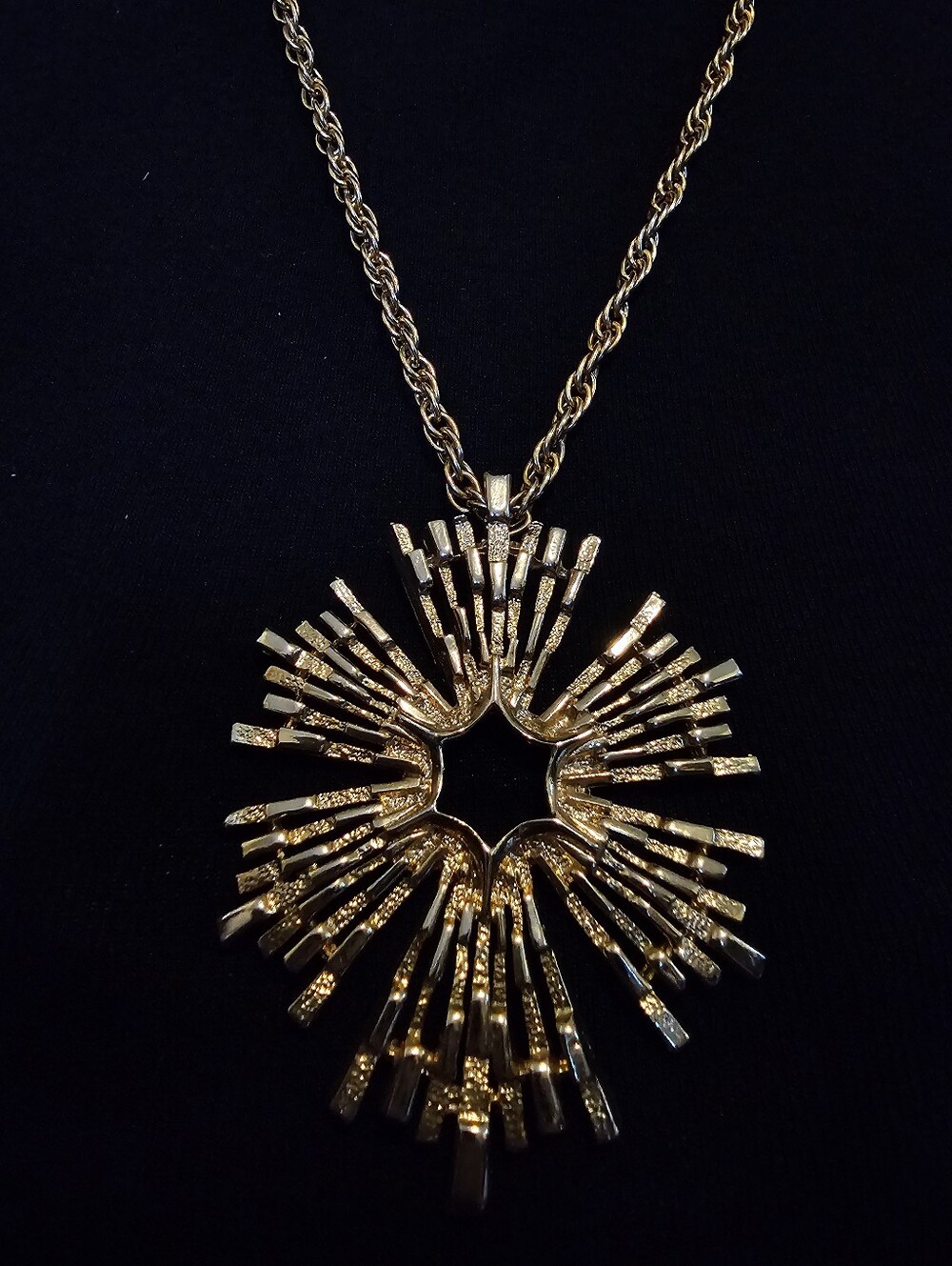 Vintage Gold Burst Pendant Necklace